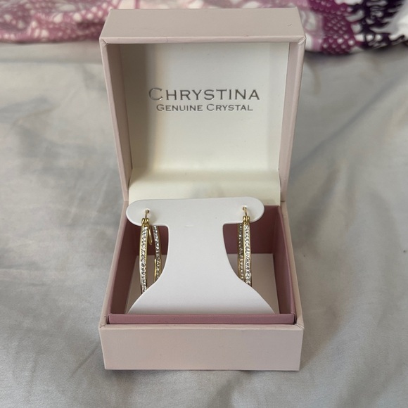chrystina Jewelry - Gold Hoop Earrings with Crystals